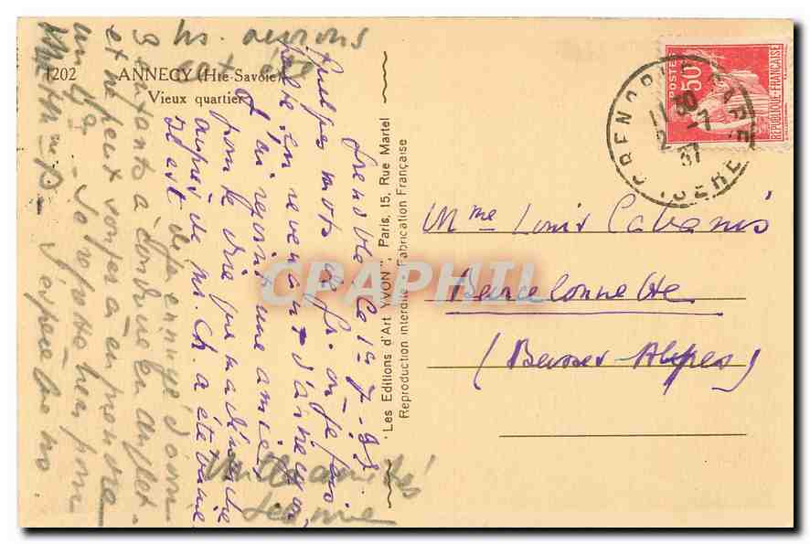 Annecy (Haute-Savoie) — Vieux quartier — Les Éditions d'Art Martel, n°202 — Verso