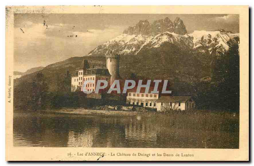 Lake Annecy — The Castle of Duingt and the Dents de Lanton — A. Garlot, Annecy, no. 16
