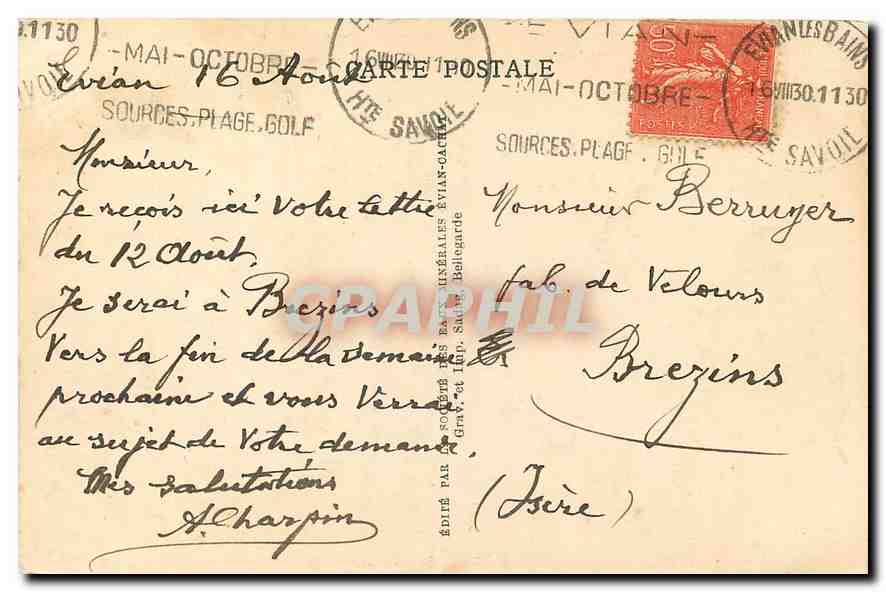 CPA Evian les Bains Vue generale de la station  — Verso