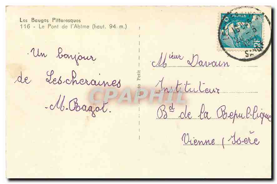 CPA Les Bauges Pittoresques Le Pont de l'Abime  — Back