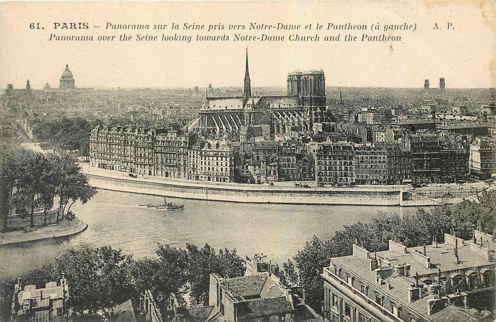 CPA Paris Panorama sur la Seine pris vers Notre Dame 