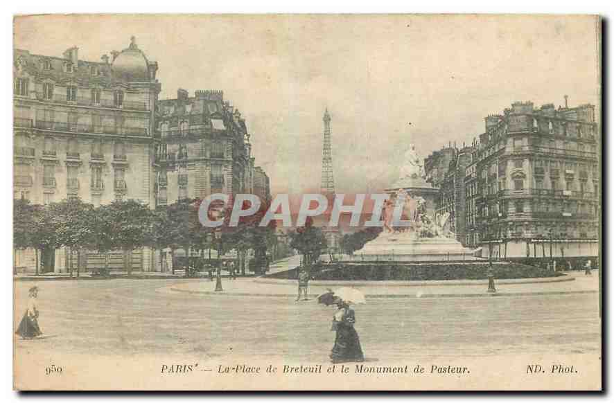 CPA Paris La Place de Breteuil et le Monument de Pasteur Tour Eiffel
