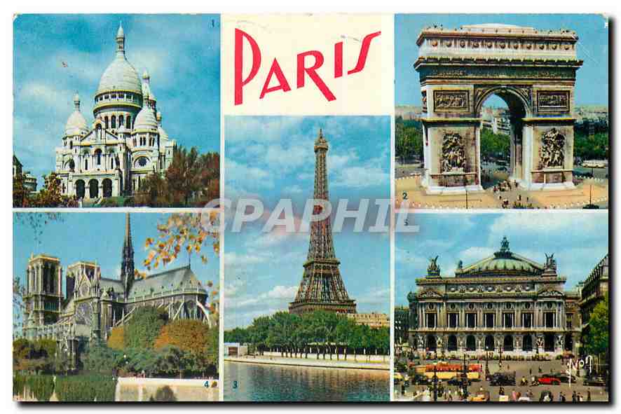 CPA Paris Baslique du Sacre Coeur Arc de Triomohe de l'Etoile La Rour Eiffel Notre Dame l'Opera 