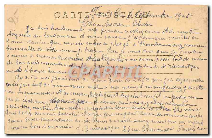 CPA Paris Conciergerie  — Verso
