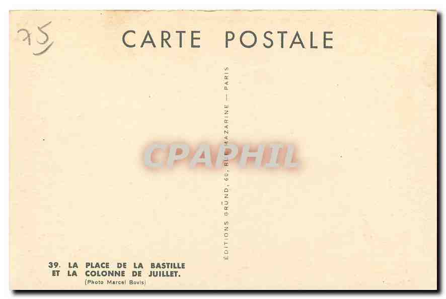 CPA La Place de la Bastille et la Colonne de Jullet  — Rückseite