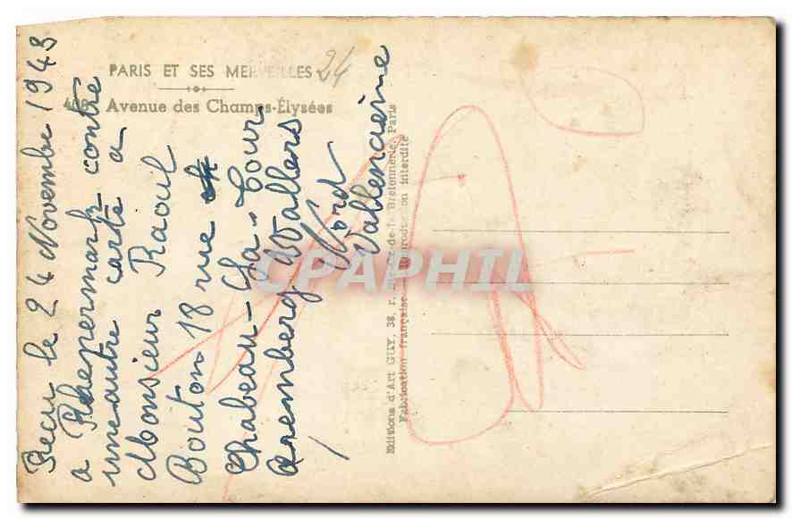 CPA Paris Et ses Merveilles Avenue des Champs Elysees  — Rückseite