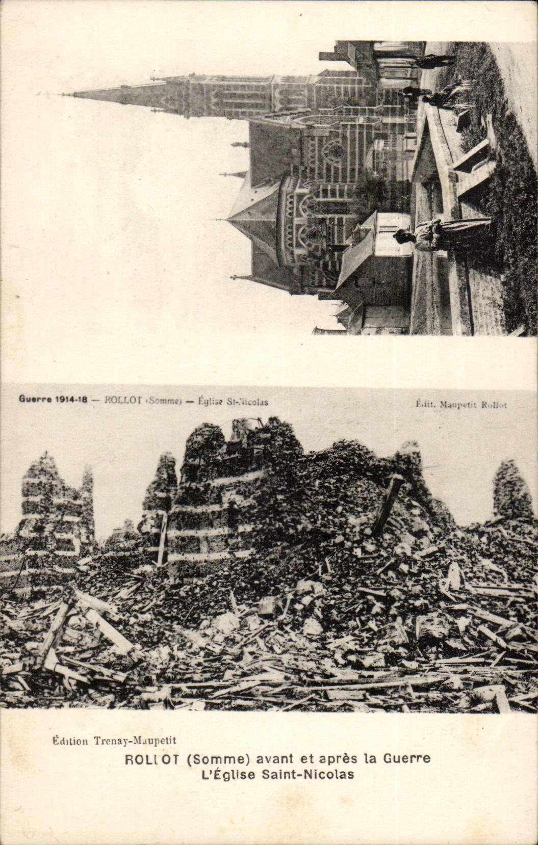 ROLLLOT (Somme) — Église Saint-Nicolas avant et après la Guerre 1914-18 — Édition Trenay-Maupetit