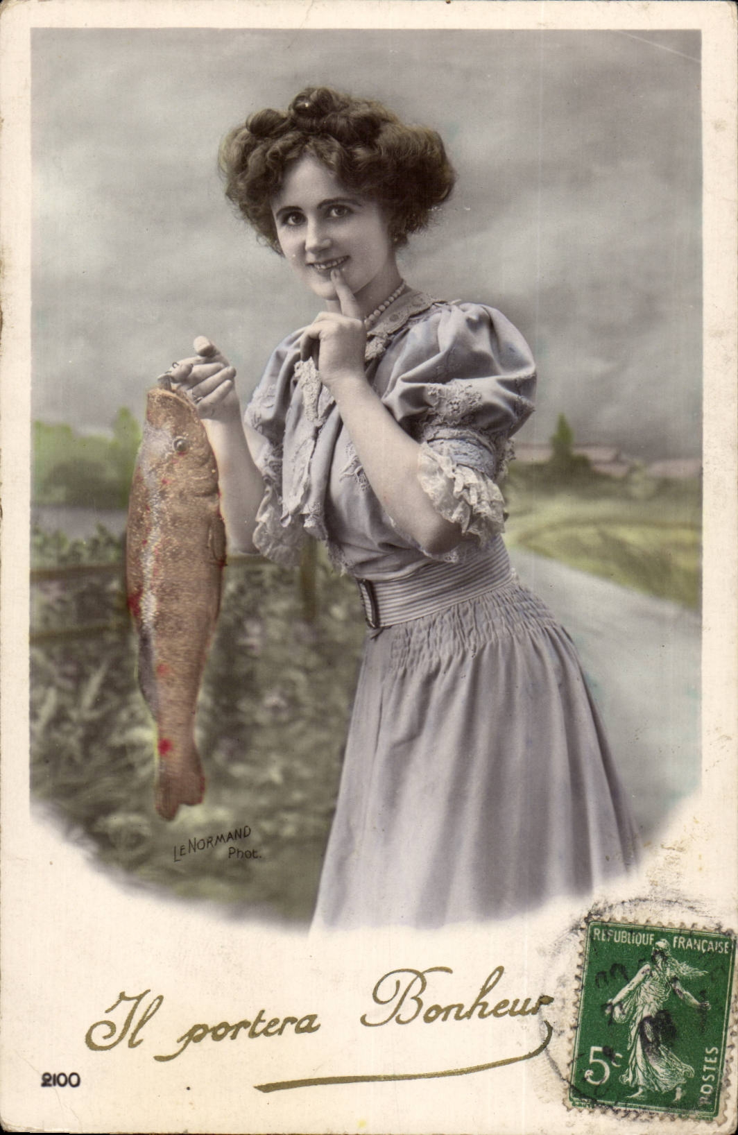Fantaisie CPA 1er avril poisson Il portera bonheur
