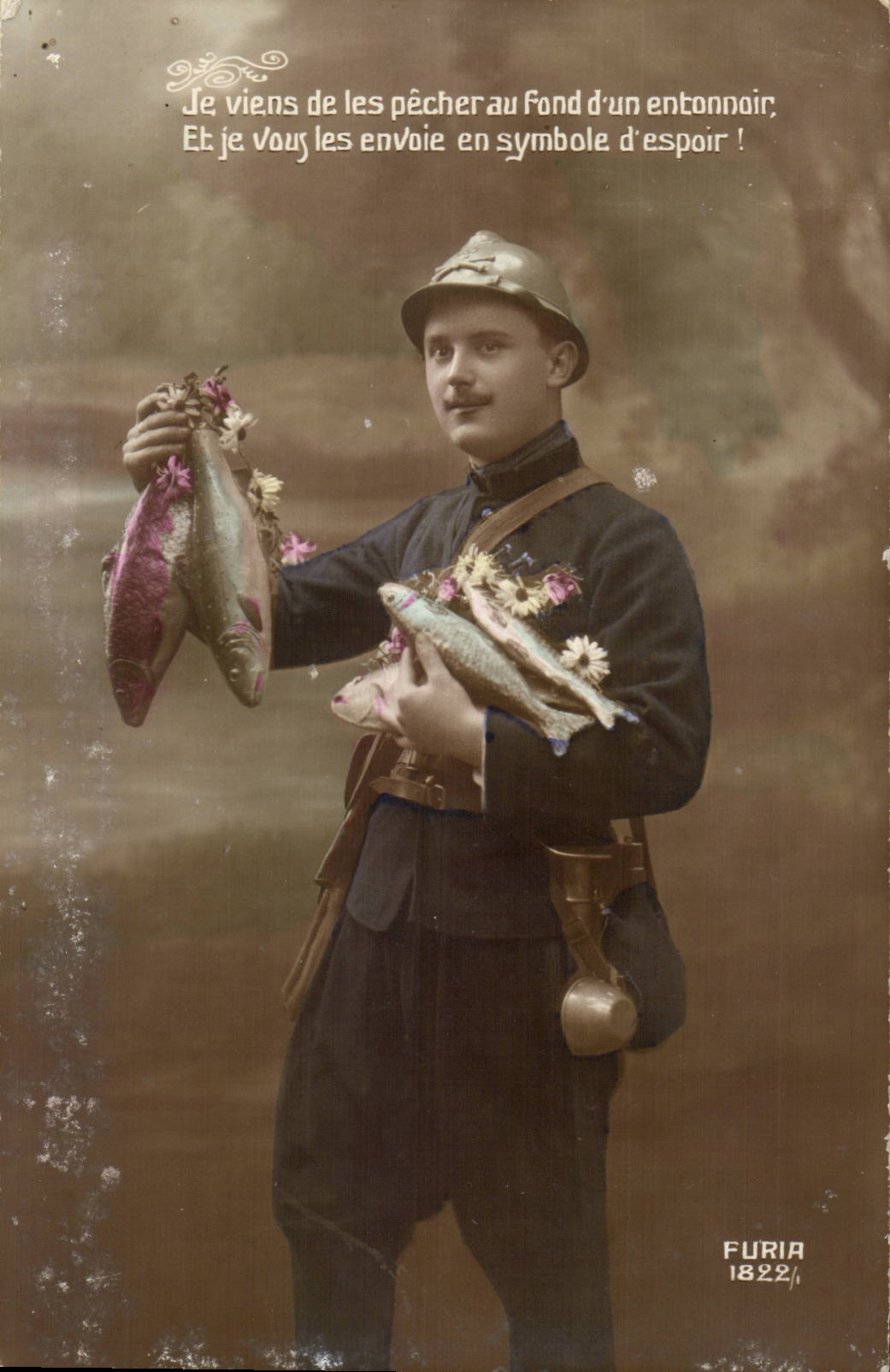 Fantaisie CPA 1er avril poisson soldat militaire militaria