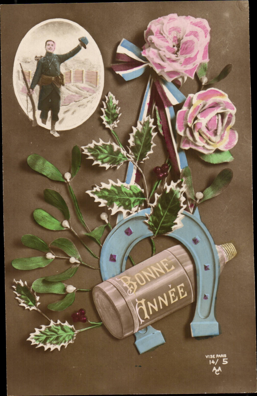 Fantaisie CPA Bonne annee militaria fer a cheval