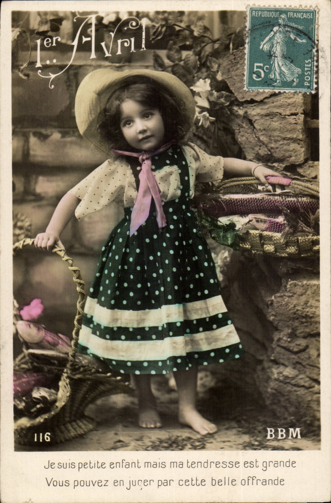 Fantaisie CPA Joyeuses Paques poisson enfant 1er avril