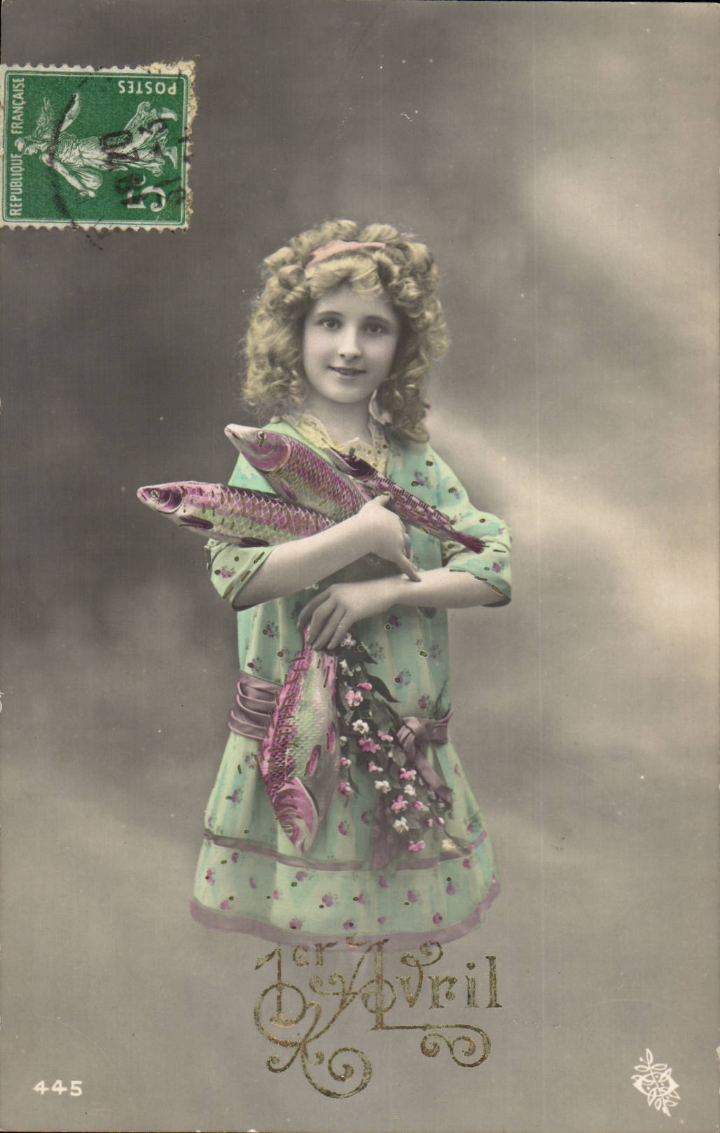 Fantaisie CPA Joyeuses Paques poisson enfant 1er avril
