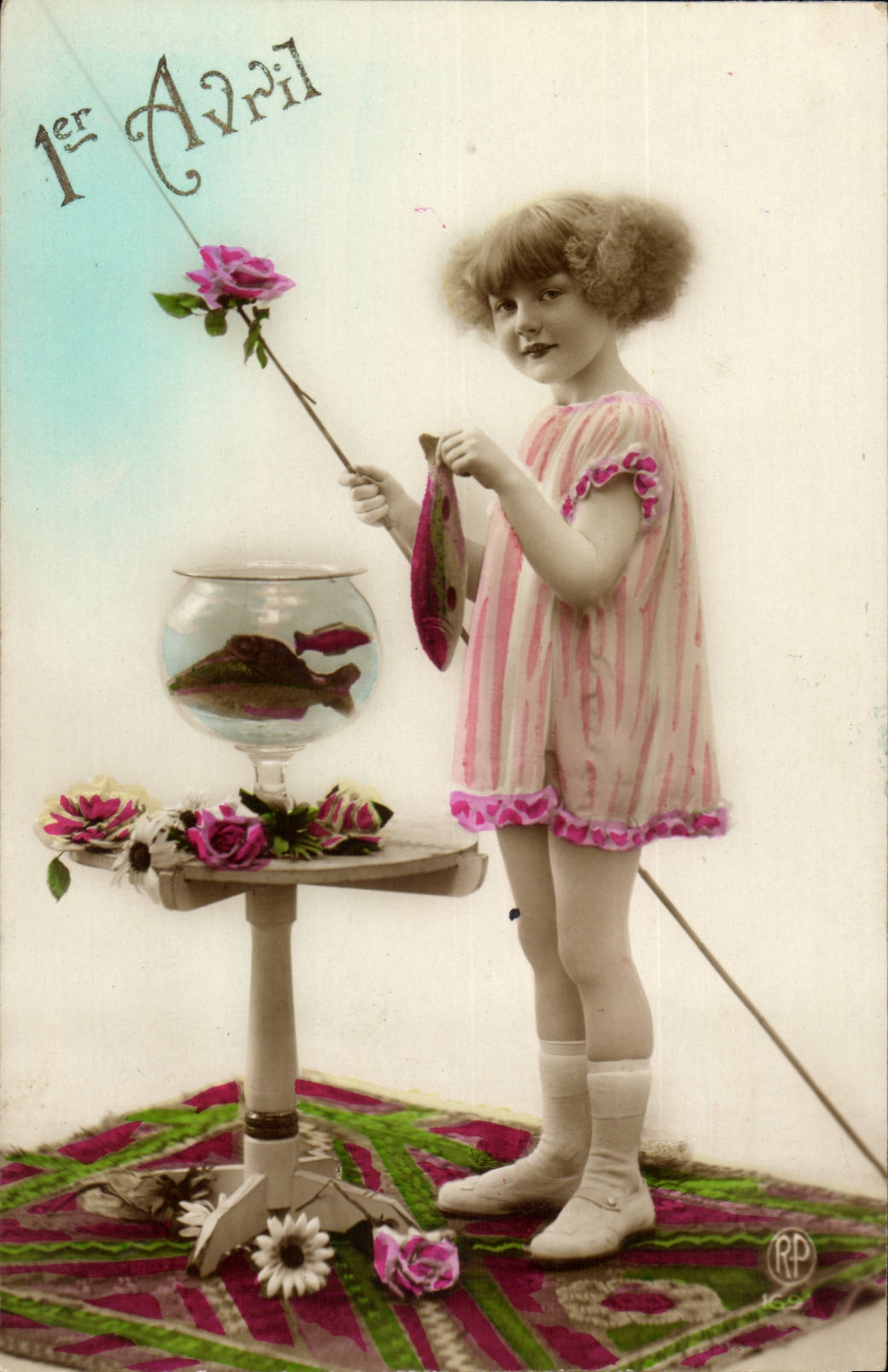 Fantaisie CPA Joyeuses Paques poisson enfant 1er avril