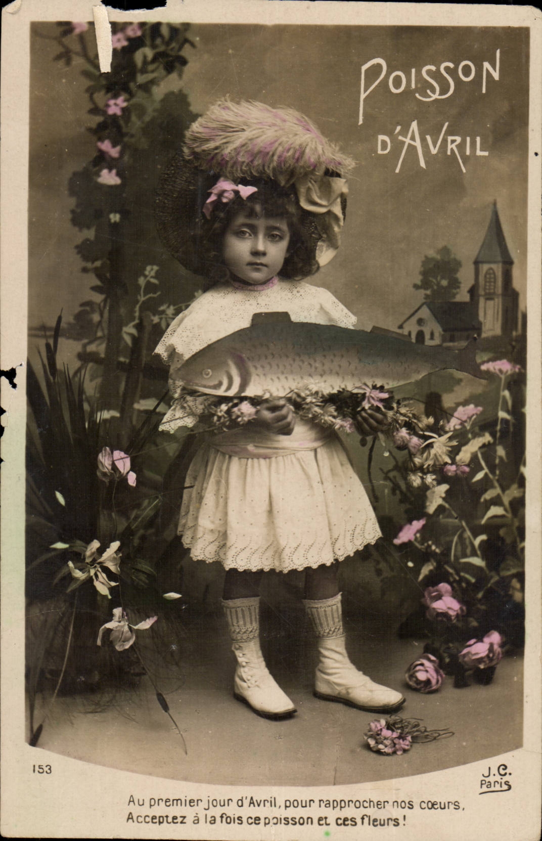Fantaisie CPA Joyeuses Paques poisson enfant 1er avril