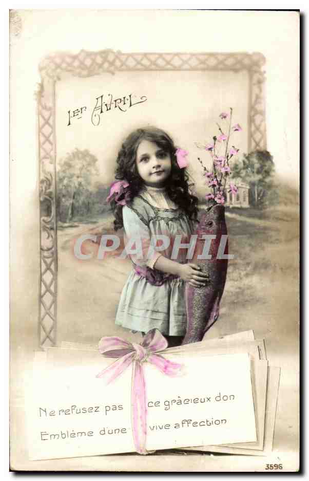 Fantaisie CPA Joyeuses Paques poisson 1er avril enfant