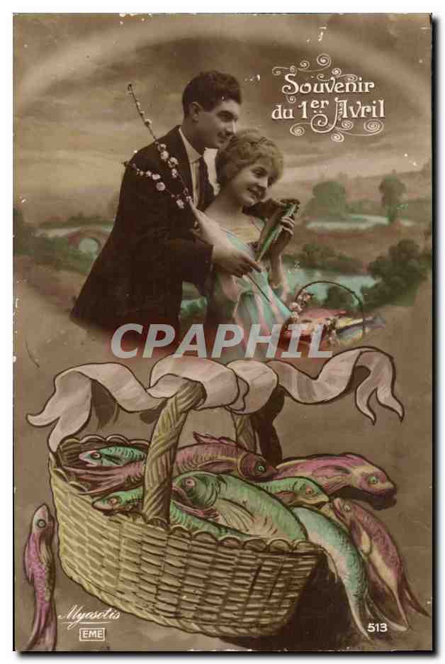 Fantaisie CPA Joyeuses Paques poisson 1er avril enfant soldat