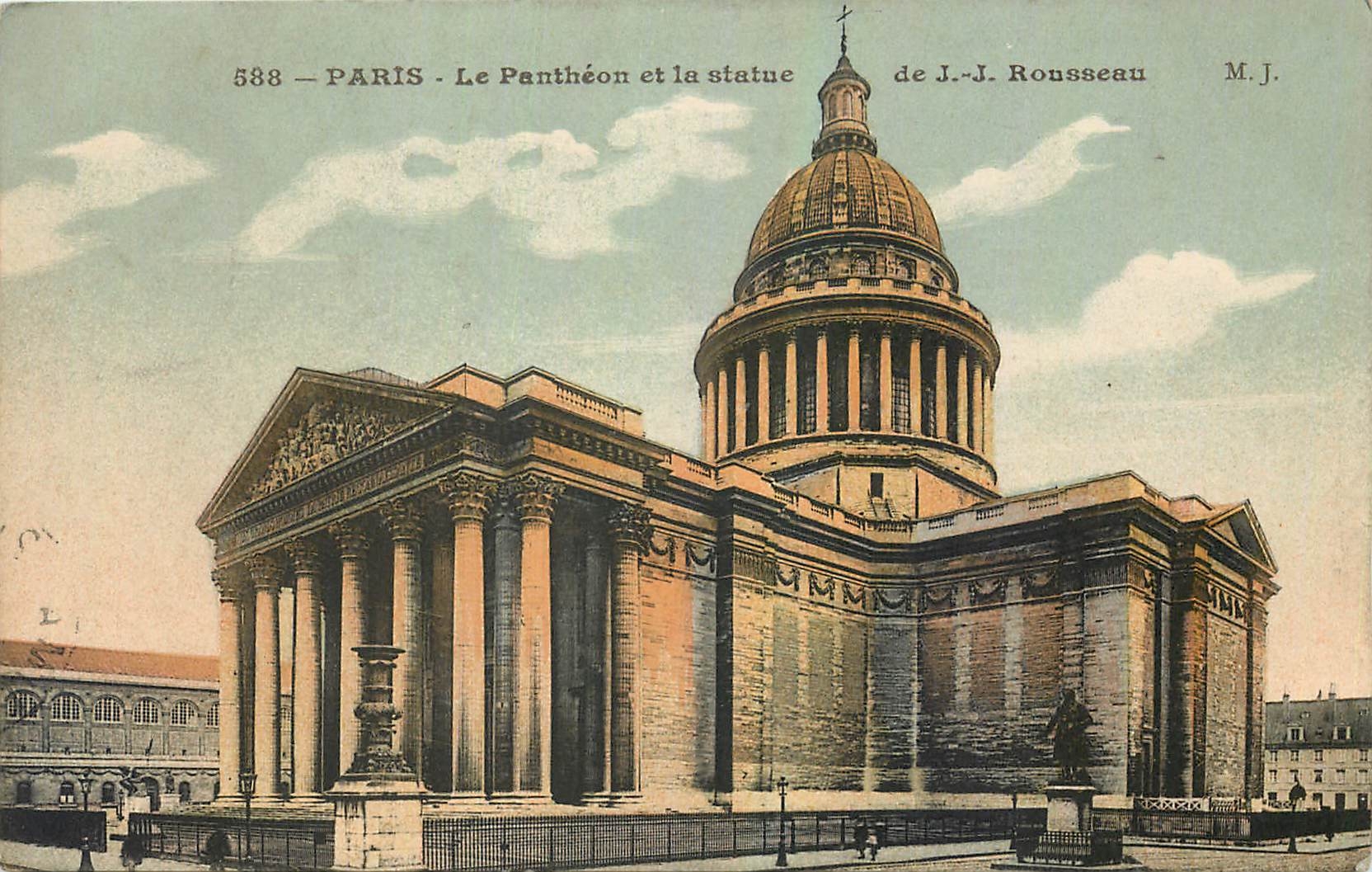 CPA Paris le Pantheon et la Statue de J J Rousseau 