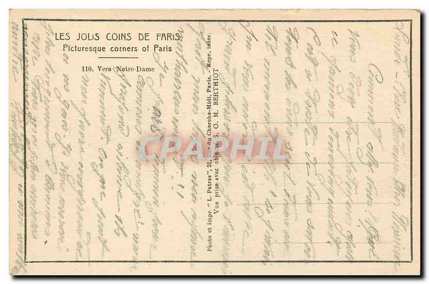 CPA Les Jolis Coins de Paris Vers Notre Dame  — Rückseite