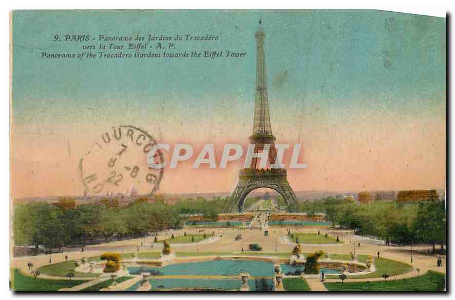 CPA Paris Panorama des Jardins du Trocadero vers la Tour Eiffel 