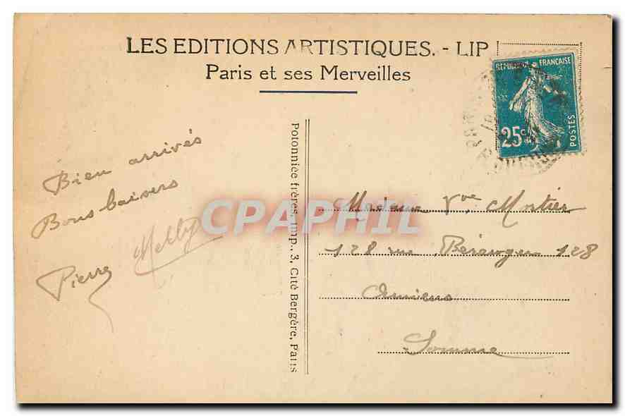 CPA Paris L'Hotel de Ville  — Rückseite