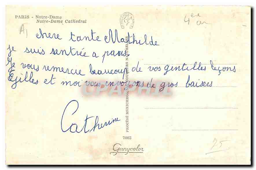 CPA Paris Notre Dame  — Verso