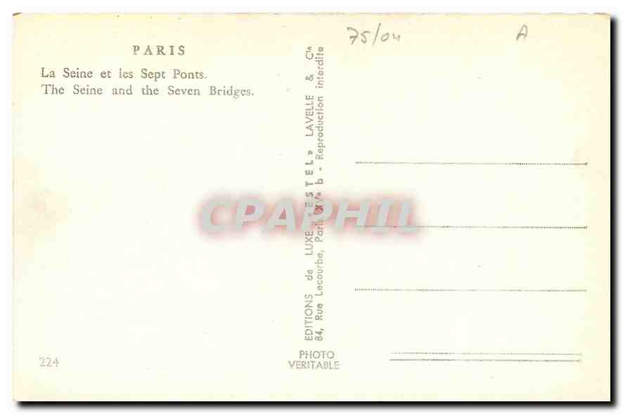 CPA Paris La Seine et les Sept Ponts  — Rückseite