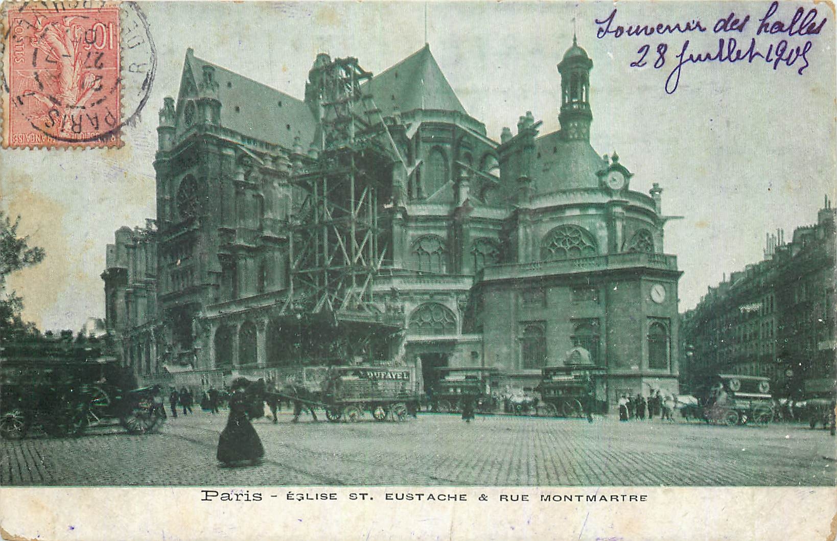 CPA Paris Eglise St Eustache & Rue Montmartre 
