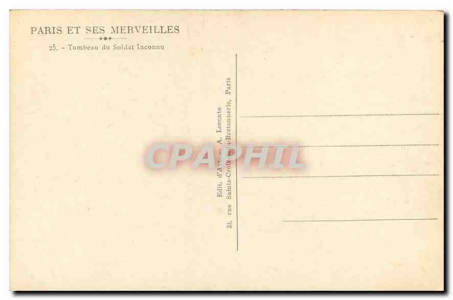CPA Paris et ses Merveilles Tombeau du Soldat Inconnu  — Verso