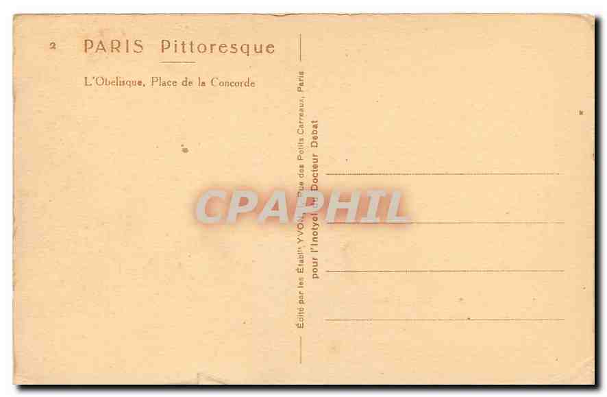 CPA Paris Pittoresque L'Obelisque Place de la Concorde  — Rückseite