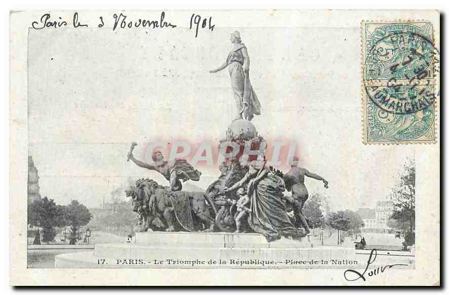 CPA Paris Le Triomphe de la Republique Place de la Nation Lion