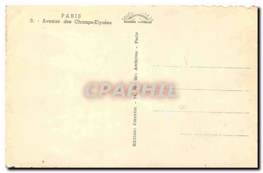 CPA Paris Avenue des Champs Elysees  — Verso