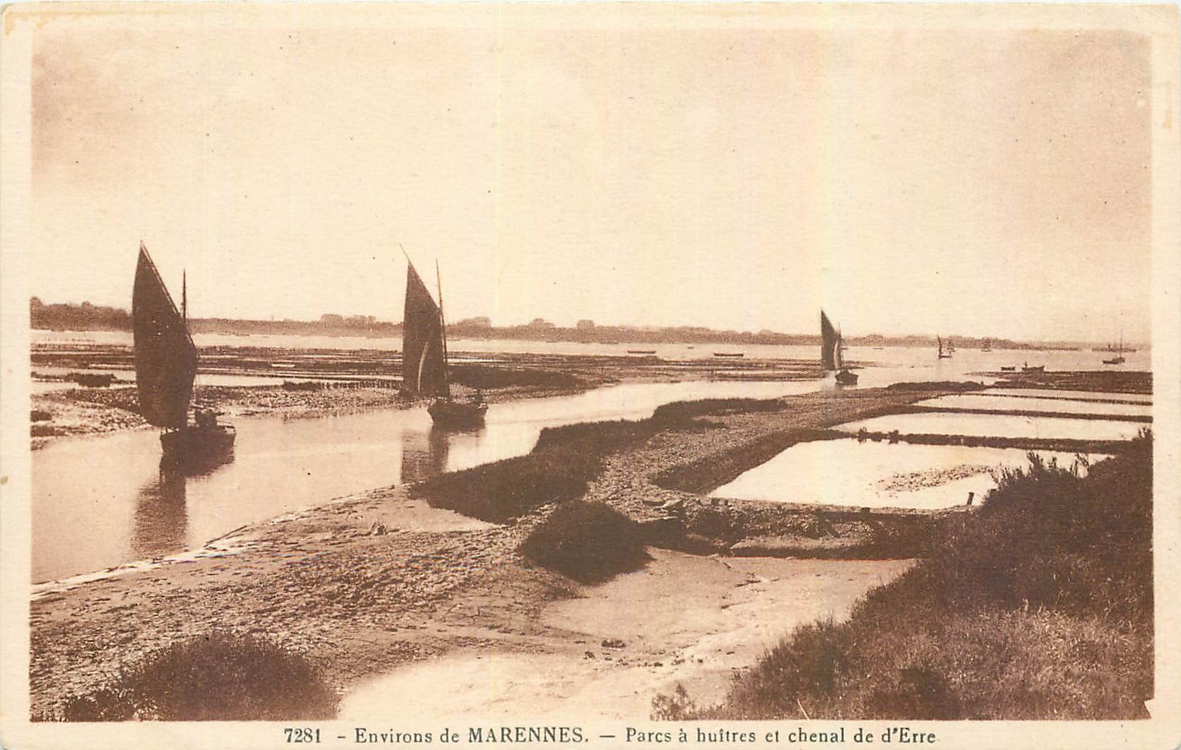 CPA Environs de Marennes Parcs a bultres et chenal de d'Erre Bateaux