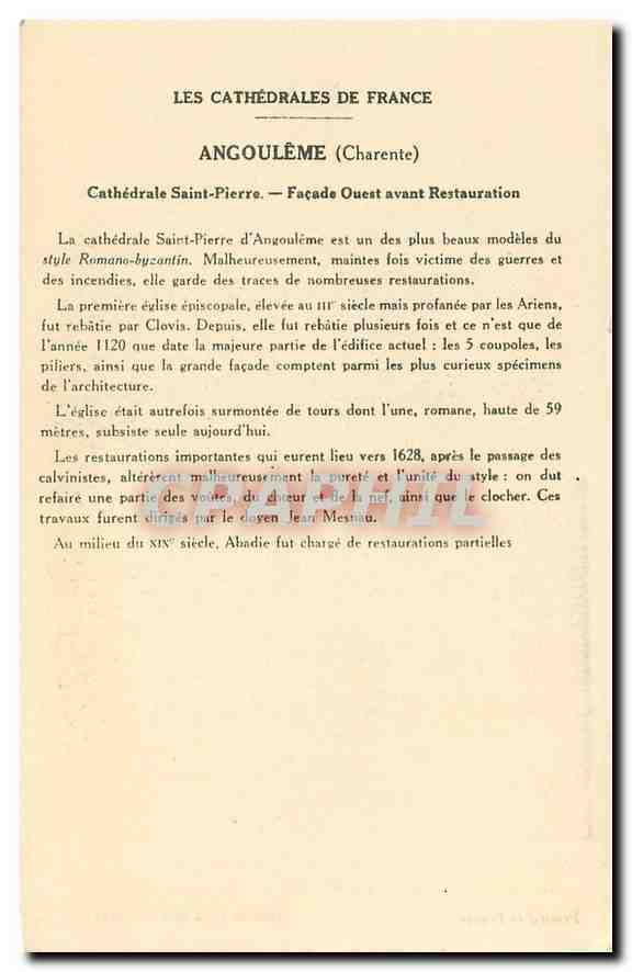 CPA Angouleme Charente Cathedrale Saint Pierre Facade Ouest avant Restauration  — Verso