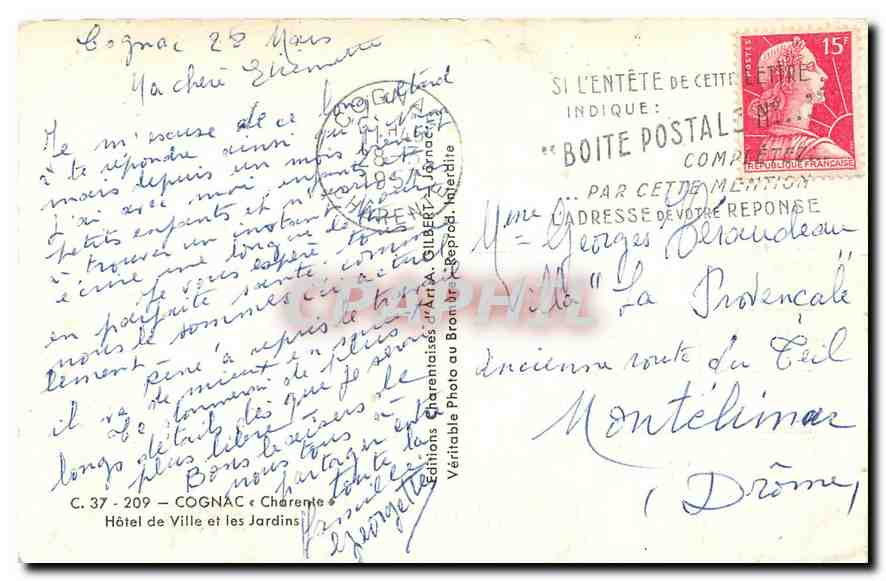 CPM Cognac Chatente Hotel de Ville et les Jardins  — Rückseite