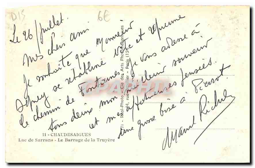CPM Chaudesaigues Lac de Sarrans Le Barrage de la Truyere  — Rückseite