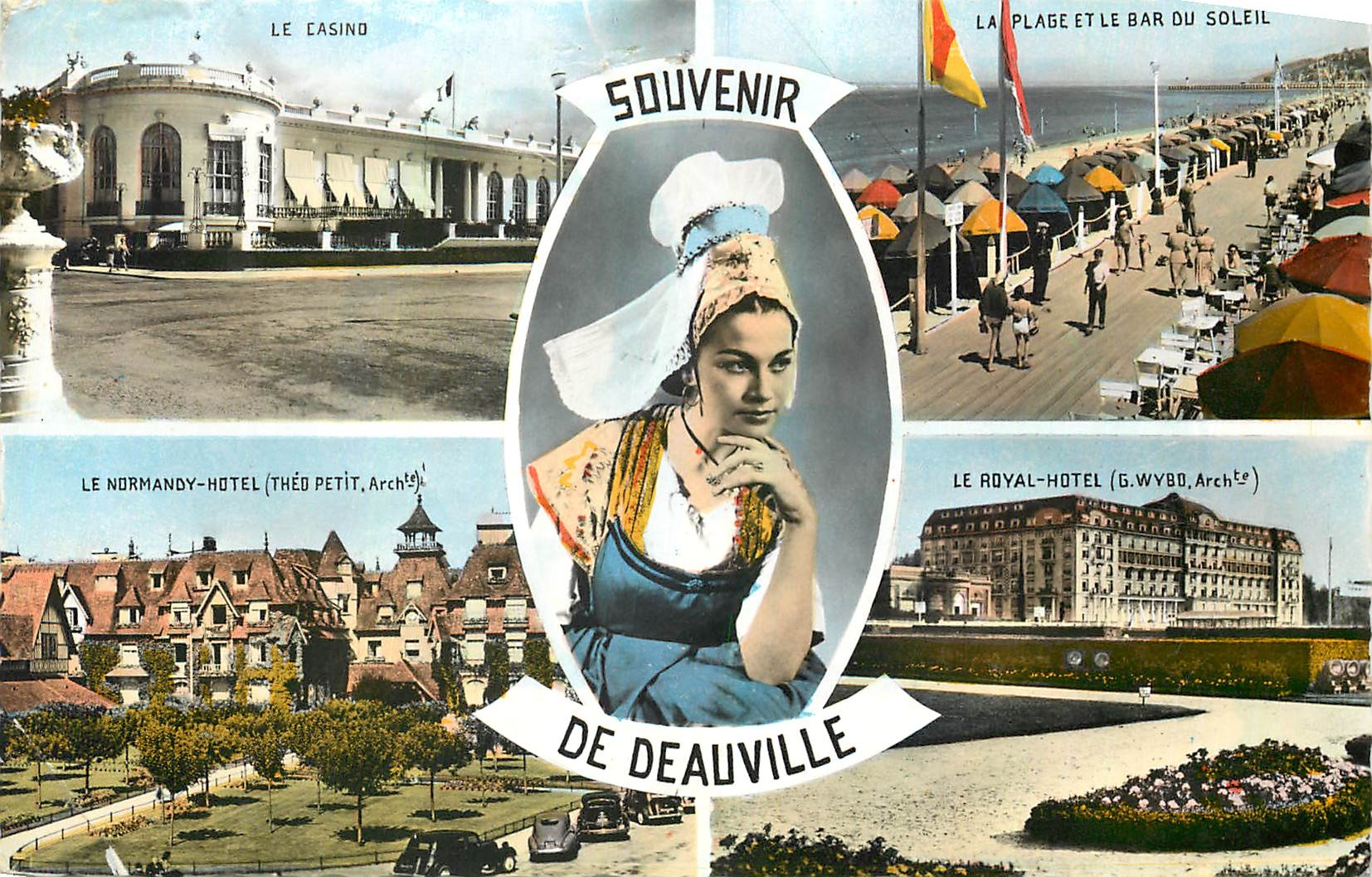 CPM Deauville Souvenir Le casino La plage et le bar du soleil Le Normandy Hotel Le Royal Hotel Folkl