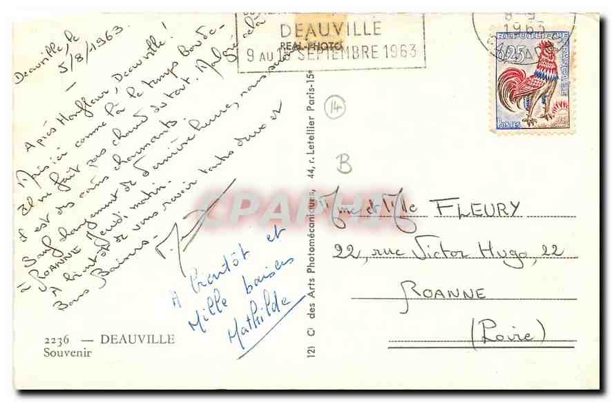 CPM Deauville Souvenir Le casino La plage et le bar du soleil Le Normandy Hotel Le Royal Hotel Folkl — Rückseite