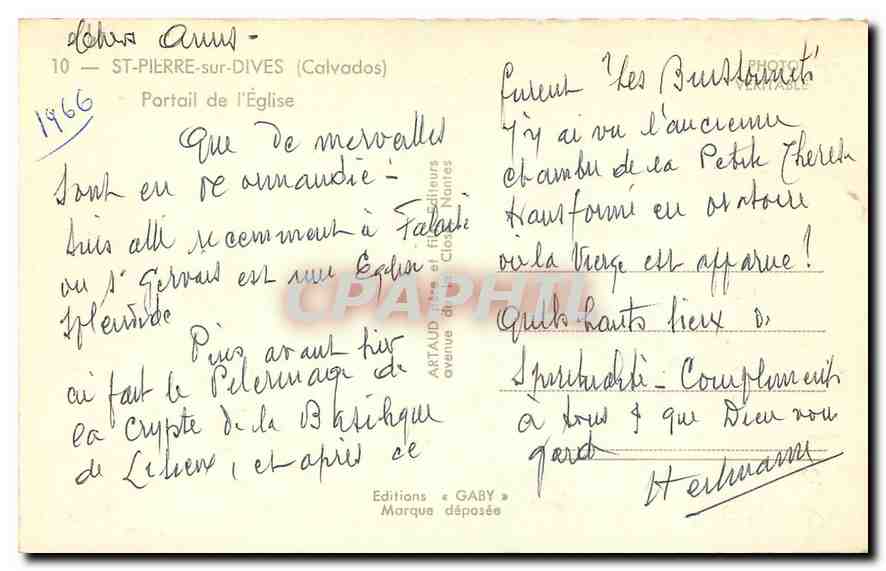 CPM St Pierre sur Dives Calvados Portail de l'Eglise  — Back