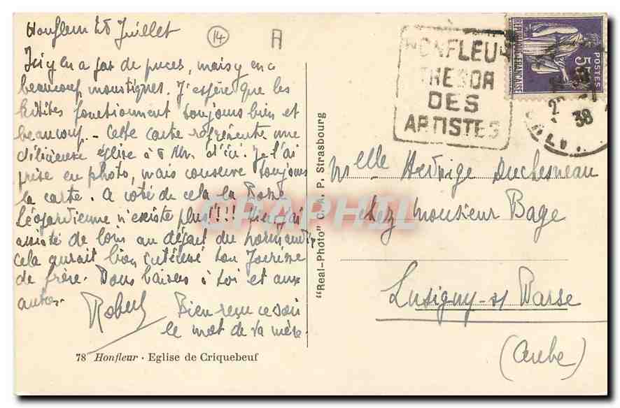 CPA Honfleur Eglise de Criquebeuf  — Verso