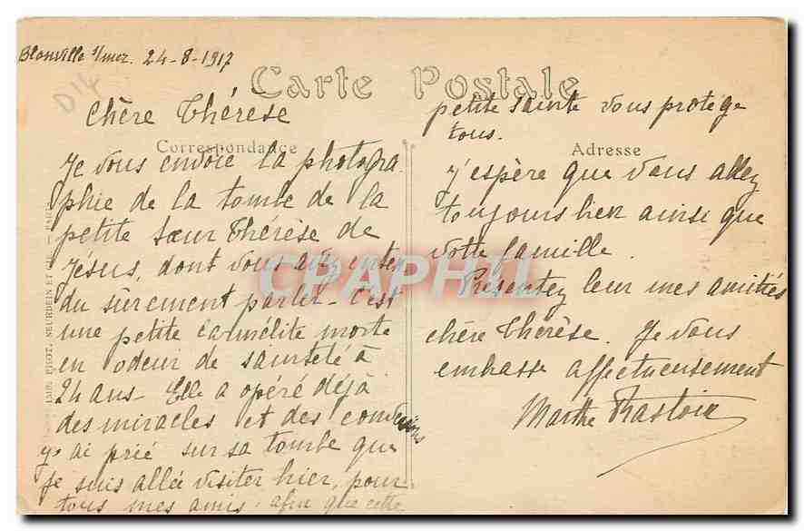 CPA Lisieux Calvadois Tombe de la Servante de Dieu  — Rückseite