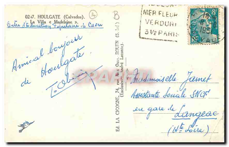 CPM Houlgate Calvados Villa Madeleine  — Rückseite