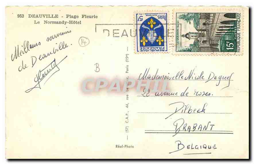 CPA Deauville Plage Fleurie Le Normandy Hotel  — Rückseite