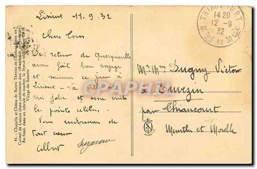 CPA Lisieux Chapelle et Chasse de Sainte Therese de l'Enfant Jesus — Rückseite