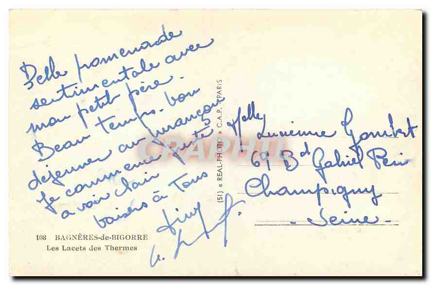 Les Lacets des Thermes — Bagnères-de-Bigorre — éditeur C.A.P. n°108 — Reverso