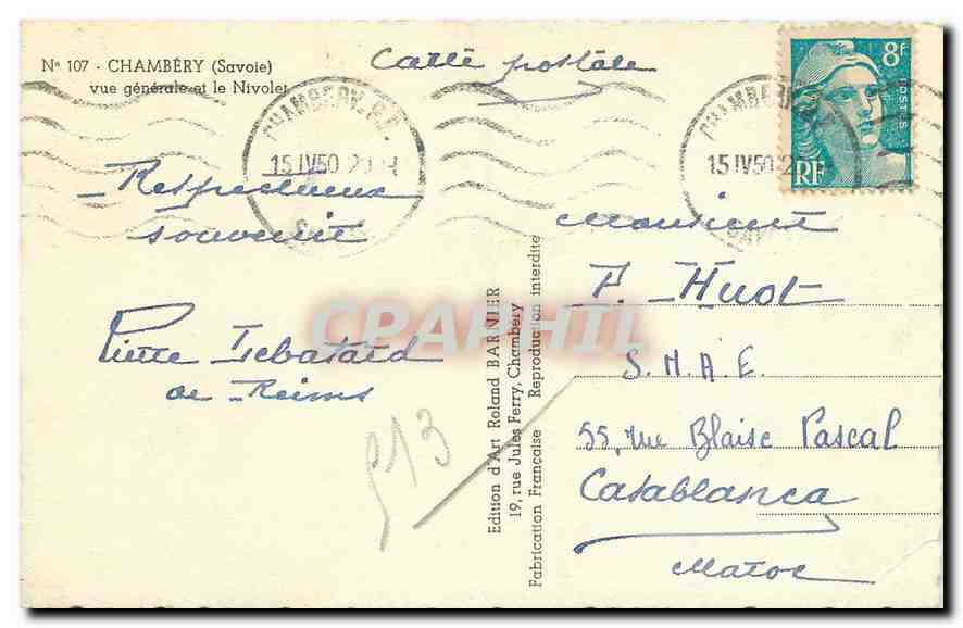 CPA Chambery Savoie Vue generale et le Nivolet  — Back