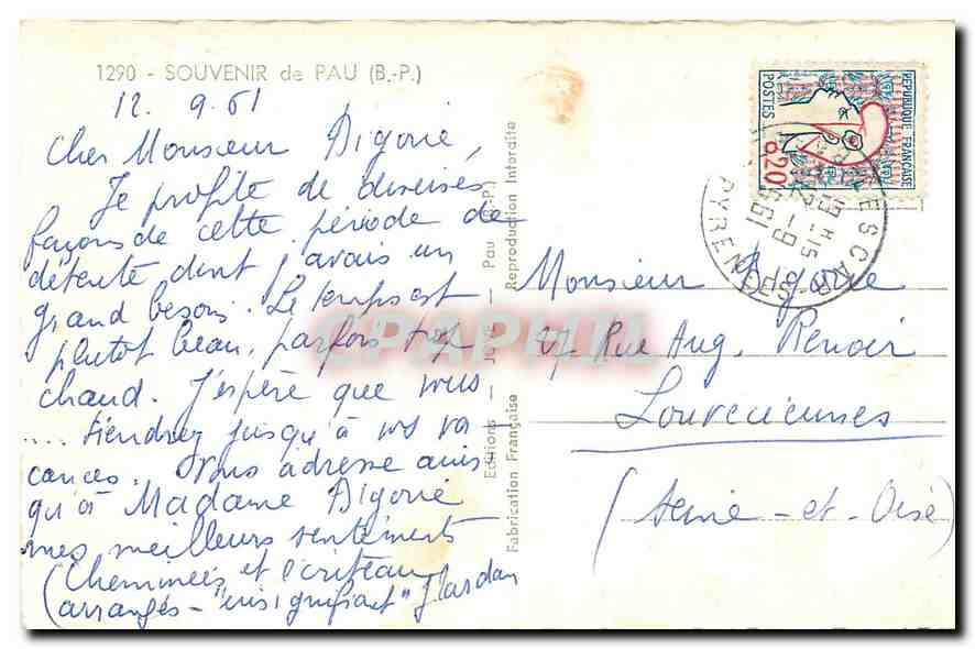 CPA Souvenir de Pau B P  — Back