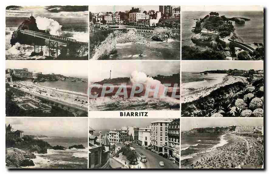 CPA Biarritz Coucher de la Virge Port Vieux Basta Plage Phare Plage Maison basque 