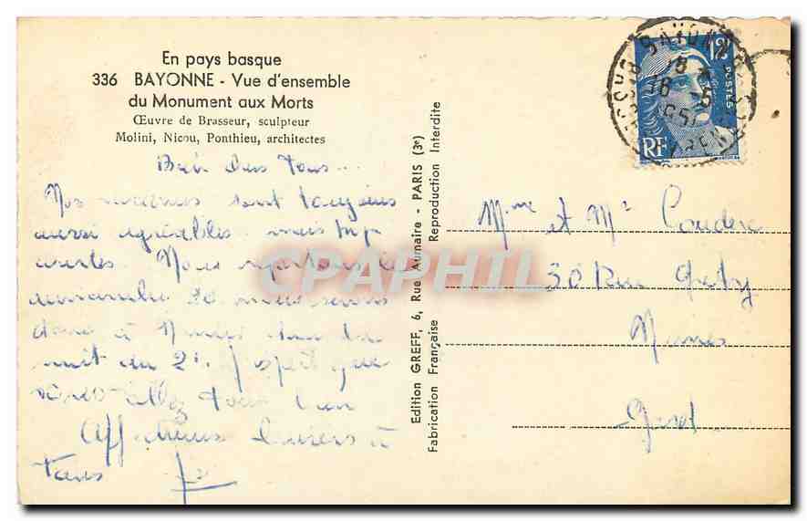 CPA En Pays basque Bayonne Vue d'Ensemble de Monument aux Morts  — Rückseite