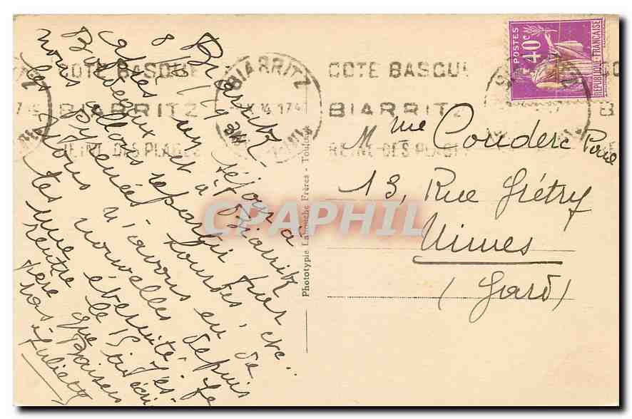 CPA Biarritz La Plage de la Cote des Basques  — Verso