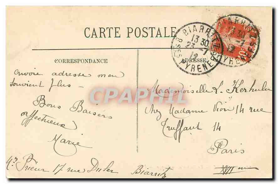 CPA Biarritz Le Rocher de la Vierge  — Rückseite